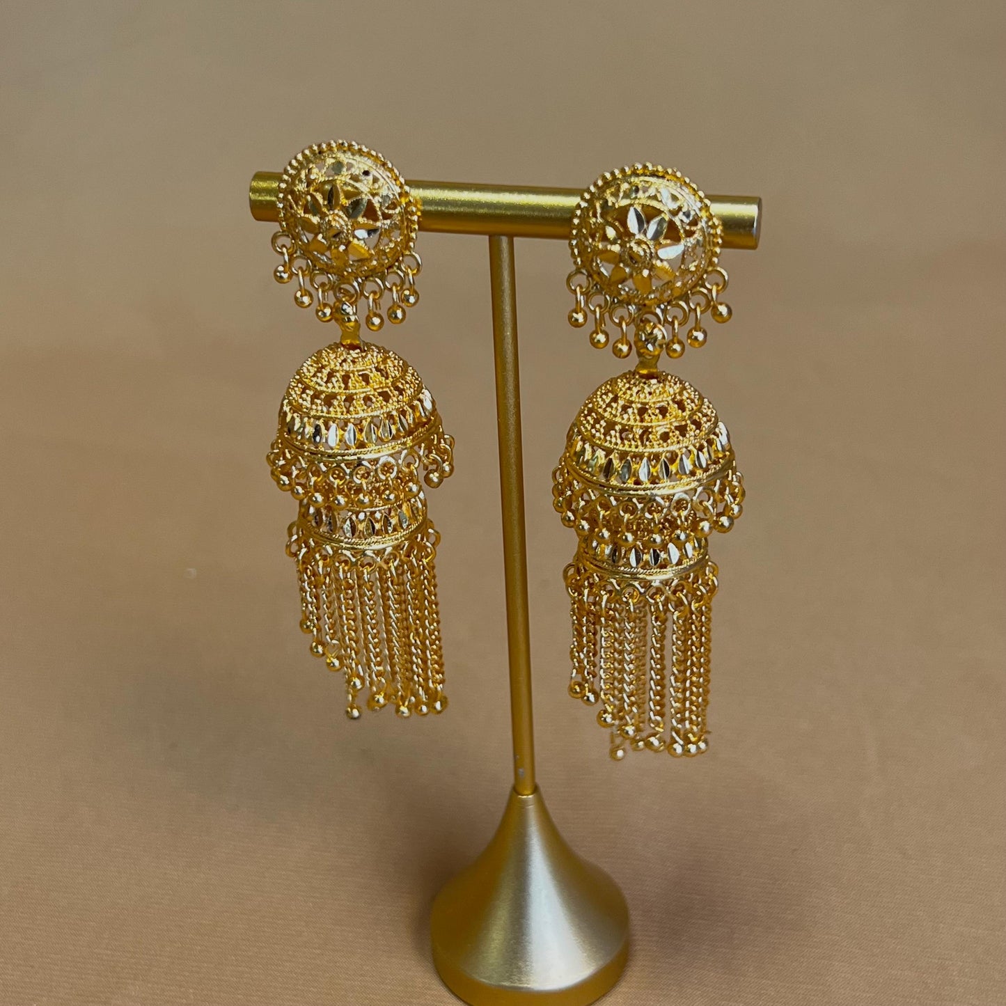 Bright Gold Flower Jhumka Earrings/ Fashion Jewellery/ Gift for Women/Indian/Pakistani style