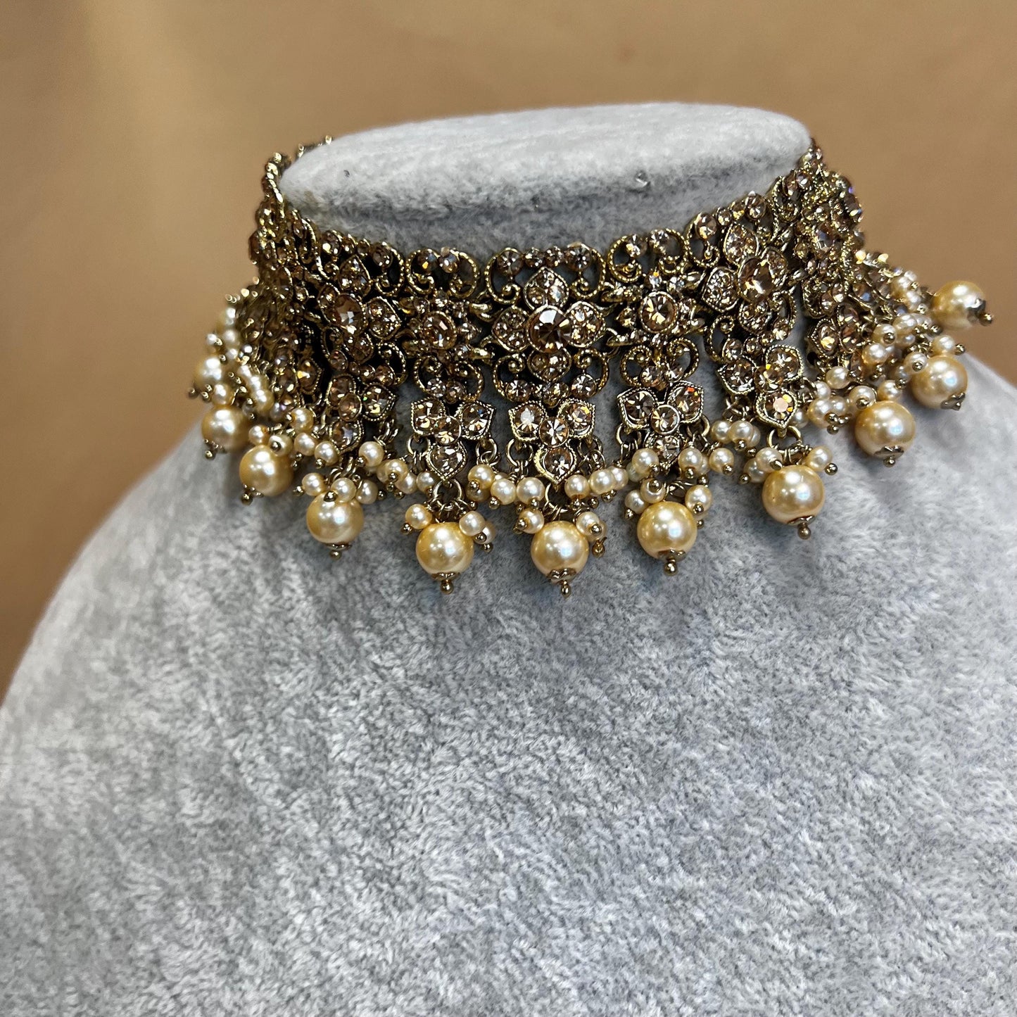 Clear & Gold Choker Set /Indian/ Pakistani/Fashion Jewellery