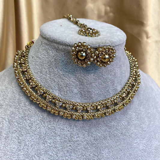 Gold Necklace Set Earring/ Tikka/ Tikli/ Indian/ Pakistani/Fashion Jewellery/ Gift for Women