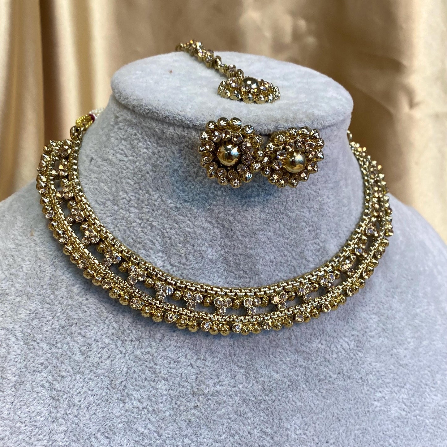 Gold Necklace Set Earring/ Tikka/ Tikli/ Indian/ Pakistani/Fashion Jewellery/ Gift for Women