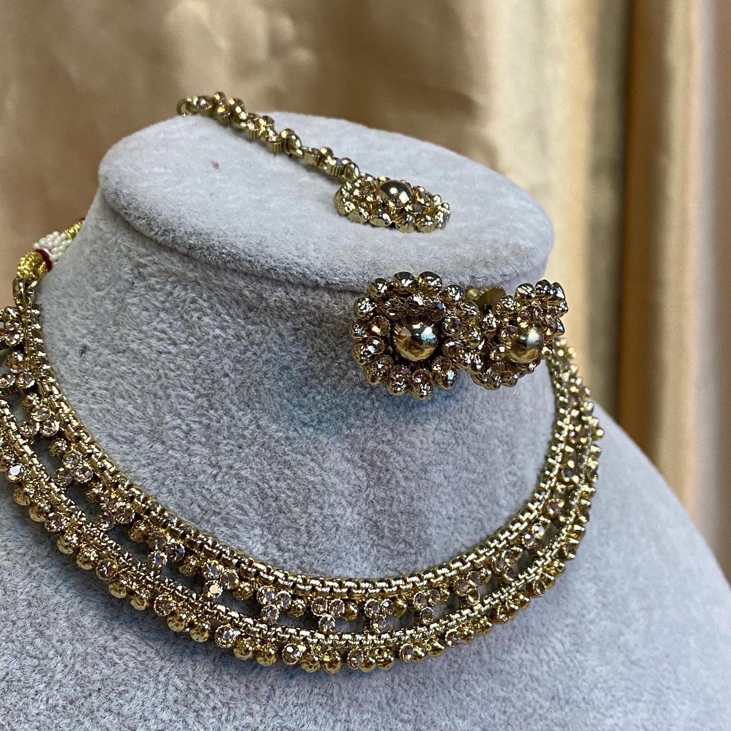Gold Necklace Set Earring/ Tikka/ Tikli/ Indian/ Pakistani/Fashion Jewellery/ Gift for Women