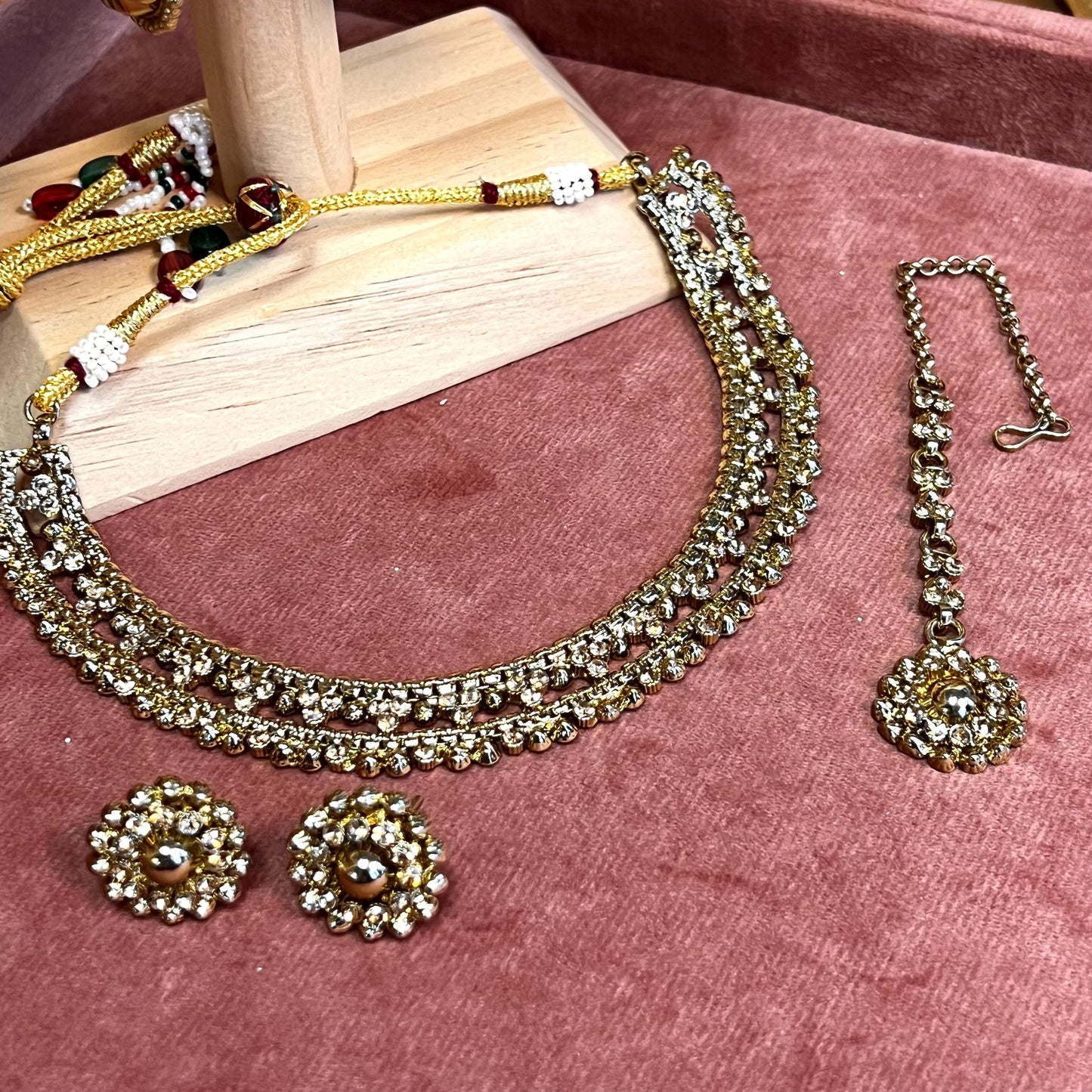 Gold Necklace Set Earring/ Tikka/ Tikli/ Indian/ Pakistani/Fashion Jewellery/ Gift for Women