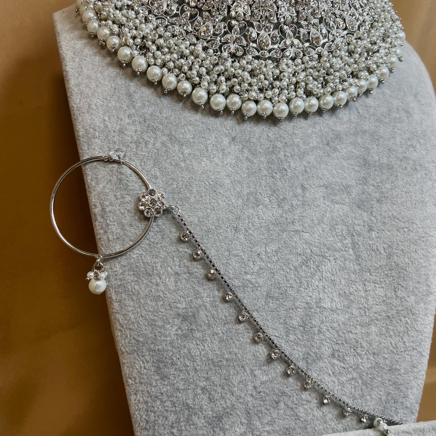 Silver Bridal Set - Pearl Indian/ Pakistani Style With Jhumka earring, Tikka/Tikli, Jhumar/jhoomar/ Wedding/ Fashion Jewellery/ Necklace set