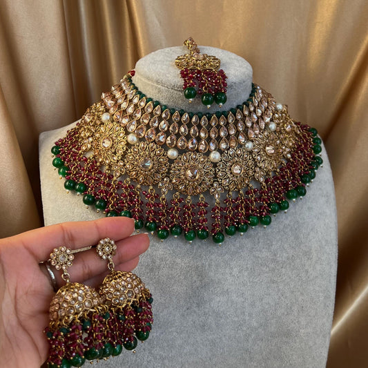 Green Bridal Necklace set Indian/ Pakistani Style/ Wedding/ Fashion Jewellery/ Necklace set