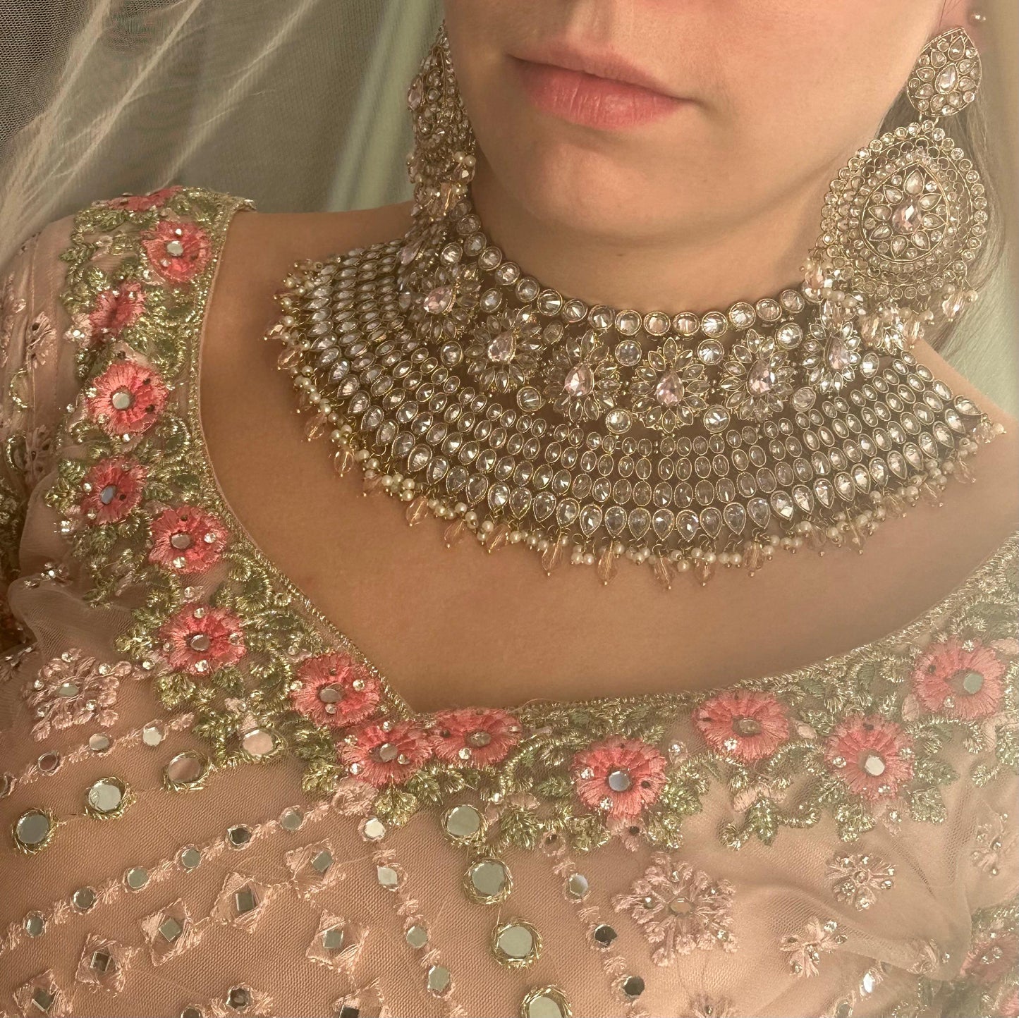 Antique Gold Pink & Clear Bridal Set/Pakistani/Fashion Jewellery/Bridal Jewellery/ Pink Bridal Jewellery/ Gift for Women