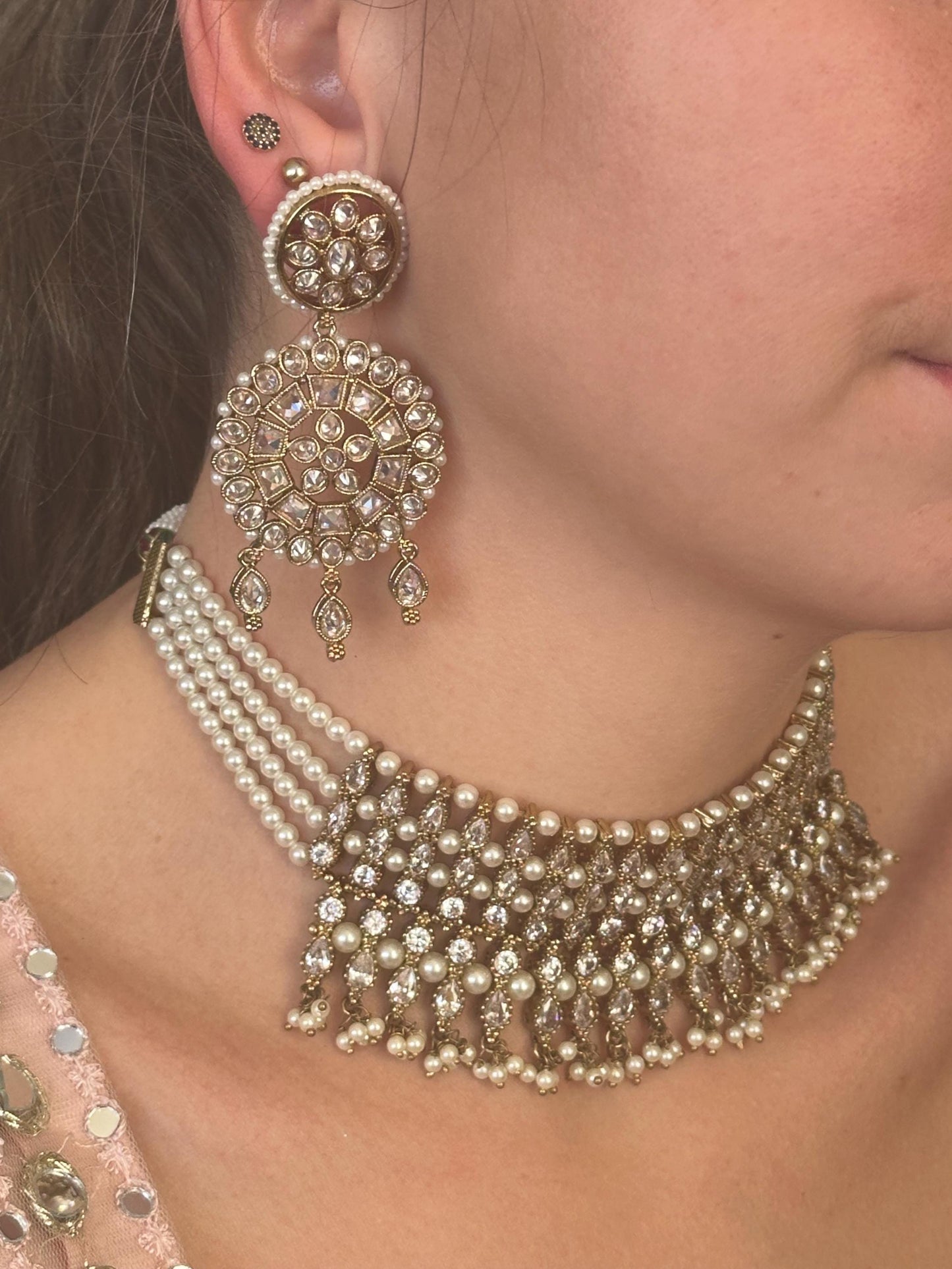 Clear/Pearl Choker/ Unique Style/ Indian/ Pakistani/Fashion Jewellery/ Gift for Women