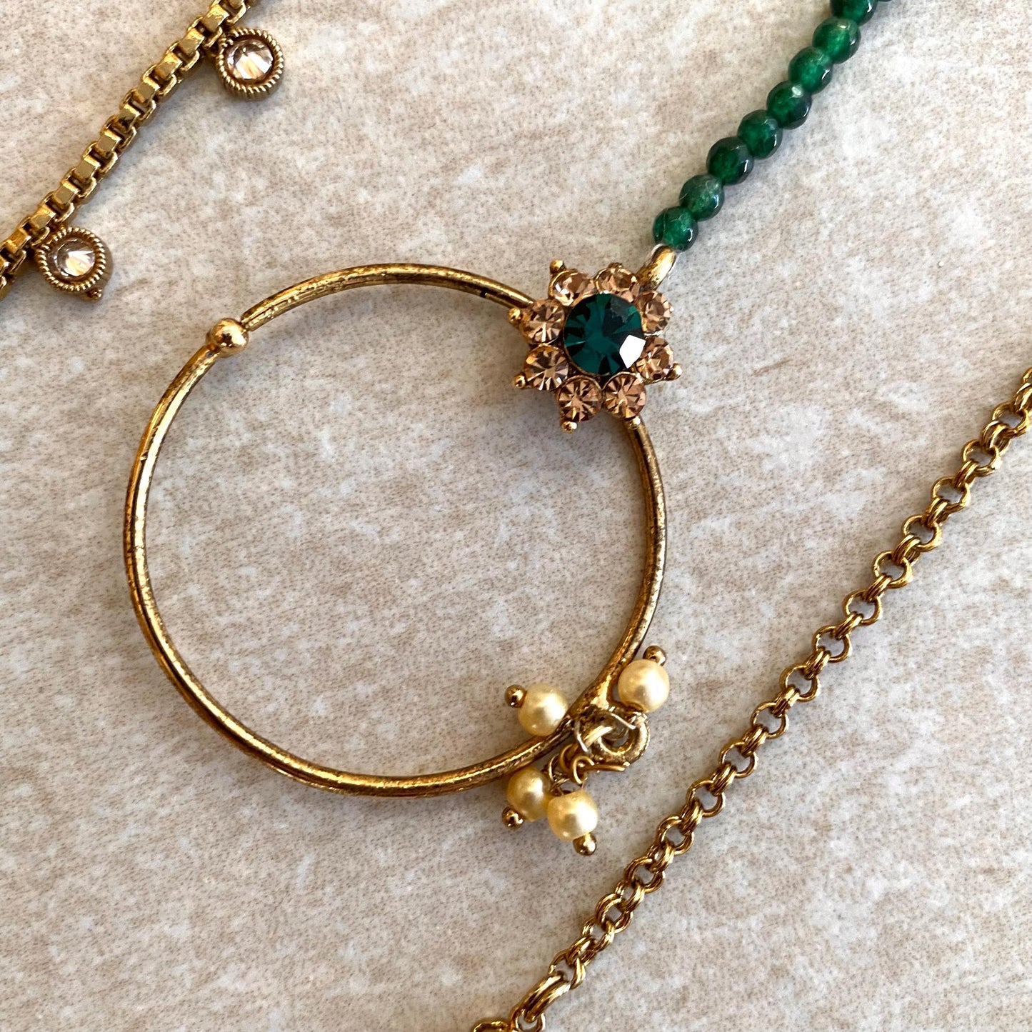 GREEN Non-Piercing Slide Type Nose Ring - Green/ Fashion Jewellery/ Gift for Women/Indian/Pakistani style/Nath/ Choose Style