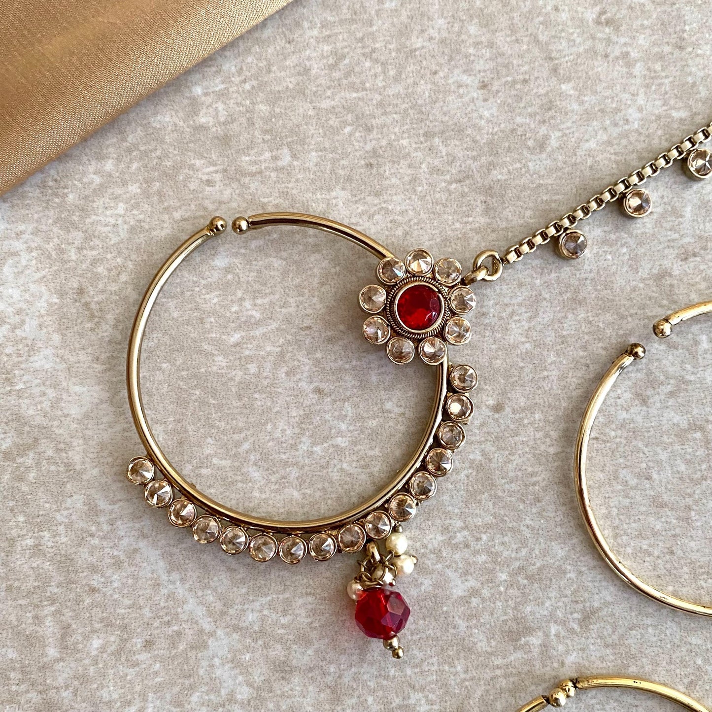 RED Non-Piercing Slide Type Nose Ring - Green/ Fashion Jewellery/ Gift for Women/Indian/Pakistani style/Nath/ Choose Style