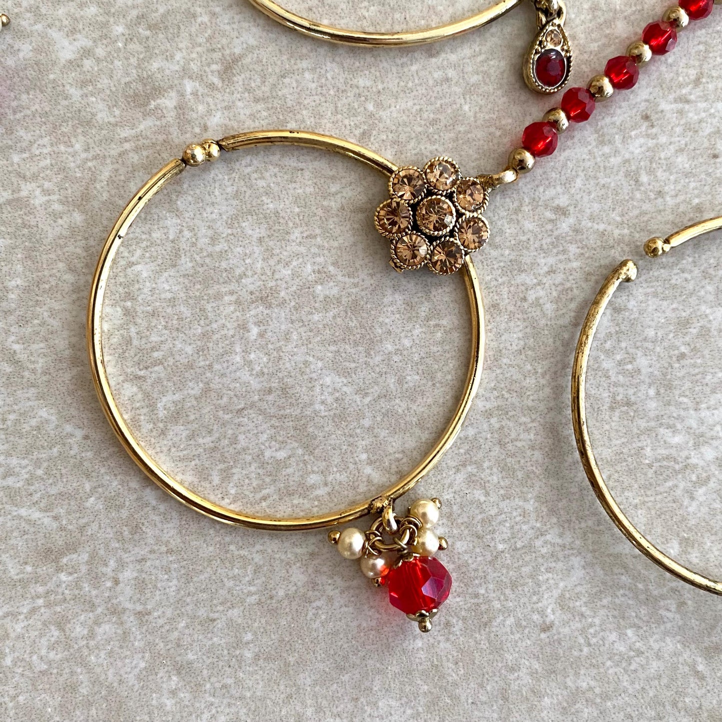 RED Non-Piercing Slide Type Nose Ring - Green/ Fashion Jewellery/ Gift for Women/Indian/Pakistani style/Nath/ Choose Style