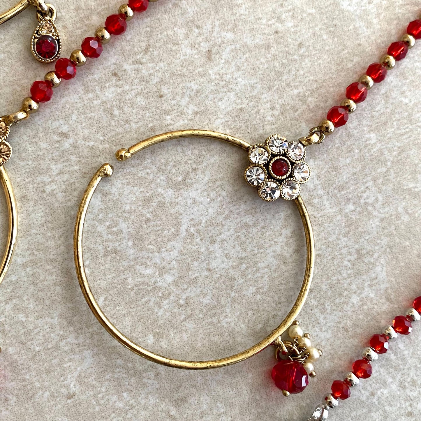 RED Non-Piercing Slide Type Nose Ring - Green/ Fashion Jewellery/ Gift for Women/Indian/Pakistani style/Nath/ Choose Style