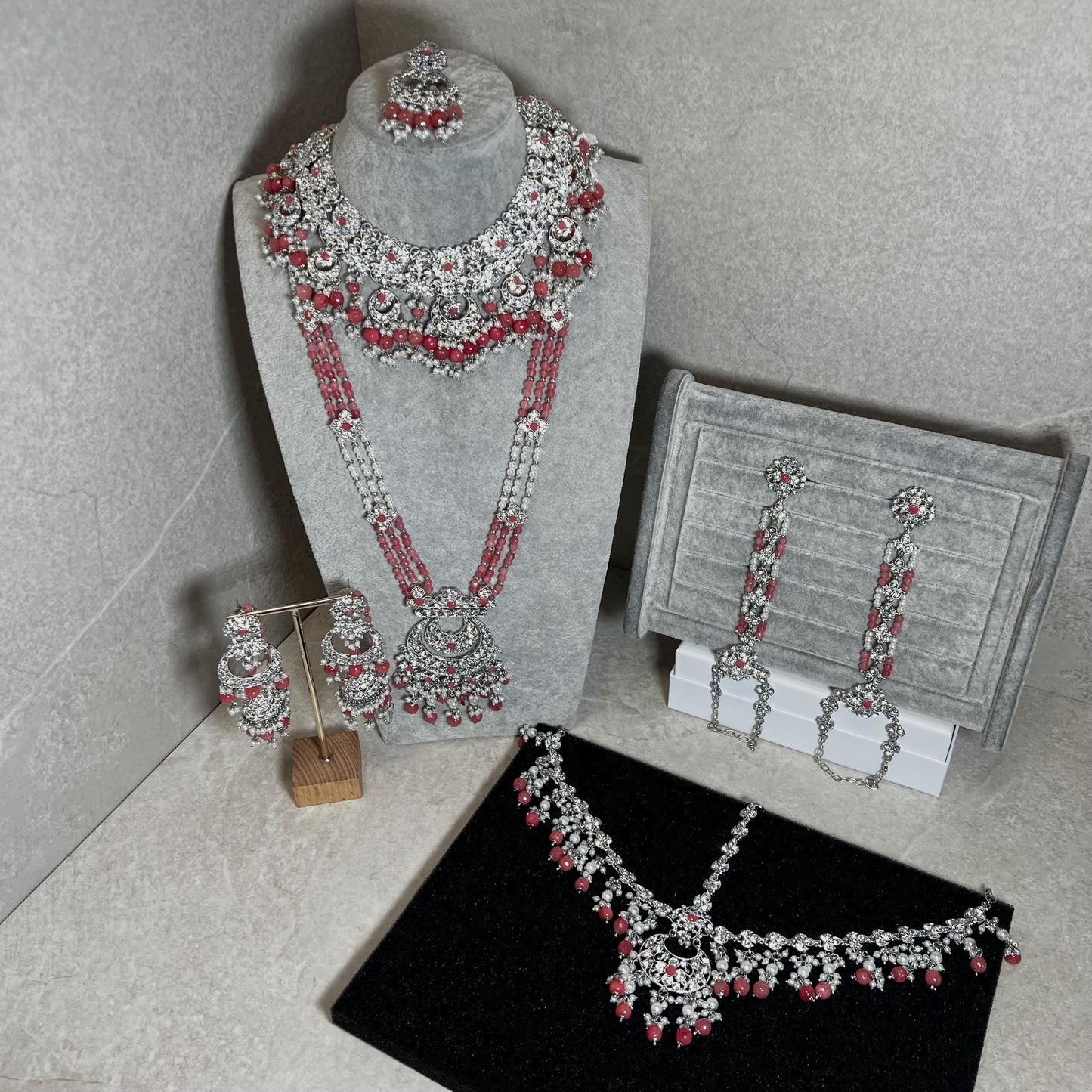 Silver Coral Bridal Necklace Set Indian/ Pakistani Style/ Wedding/ Fashion Jewellery/ Necklace set