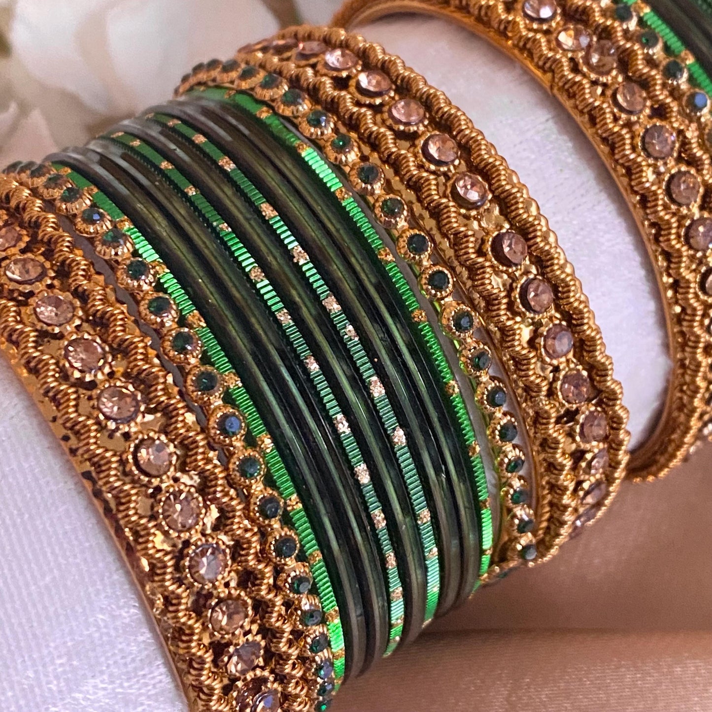 Green Small Bangle Set for Both Arms traditional Bollywood Indian Pakistani Churi set Jewelley Fashion Bracelet wedding jewellery sale 2.4
