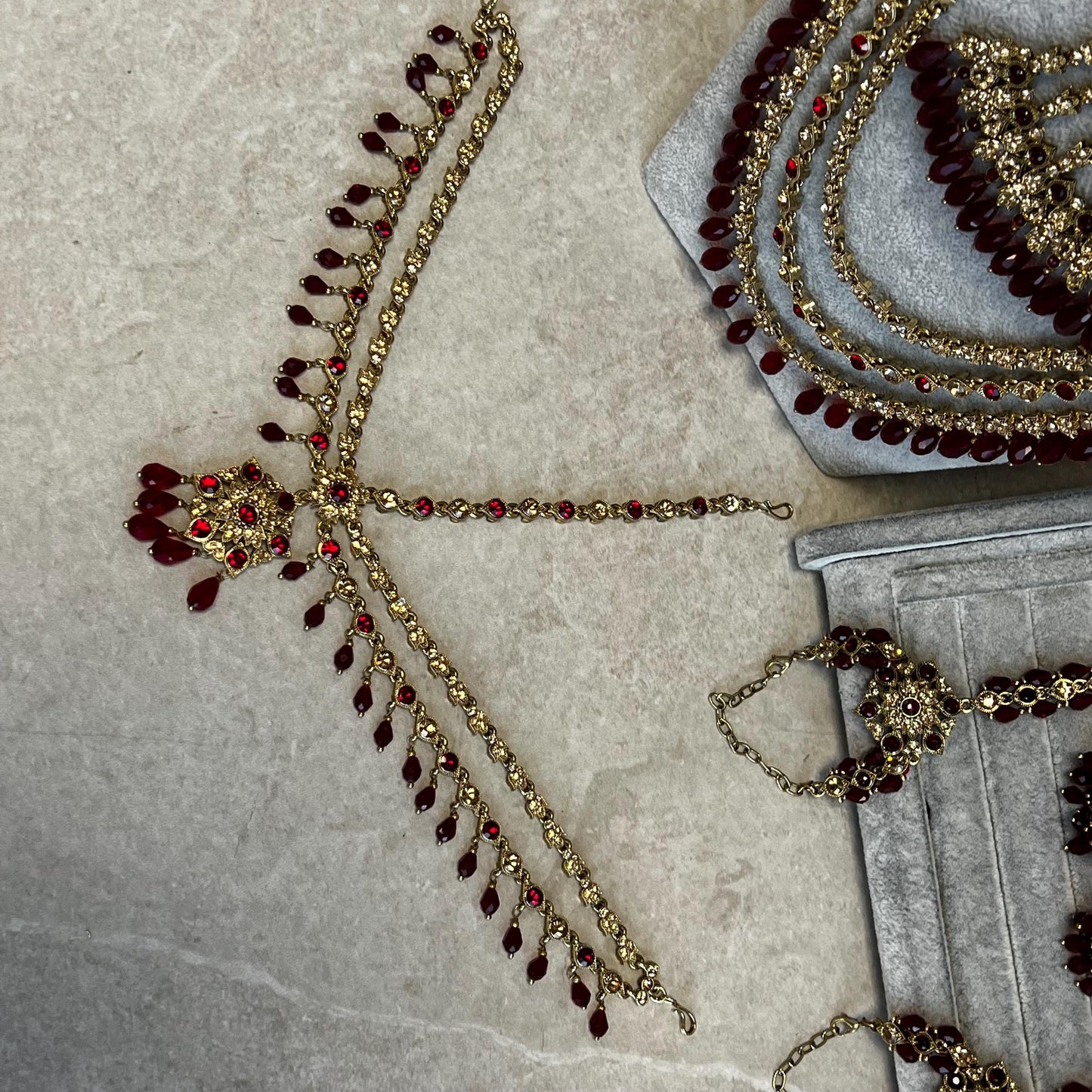 Maroon Bridal Necklace Set Indian/ Pakistani Style/Necklace/ Earring/Tikka/Wedding