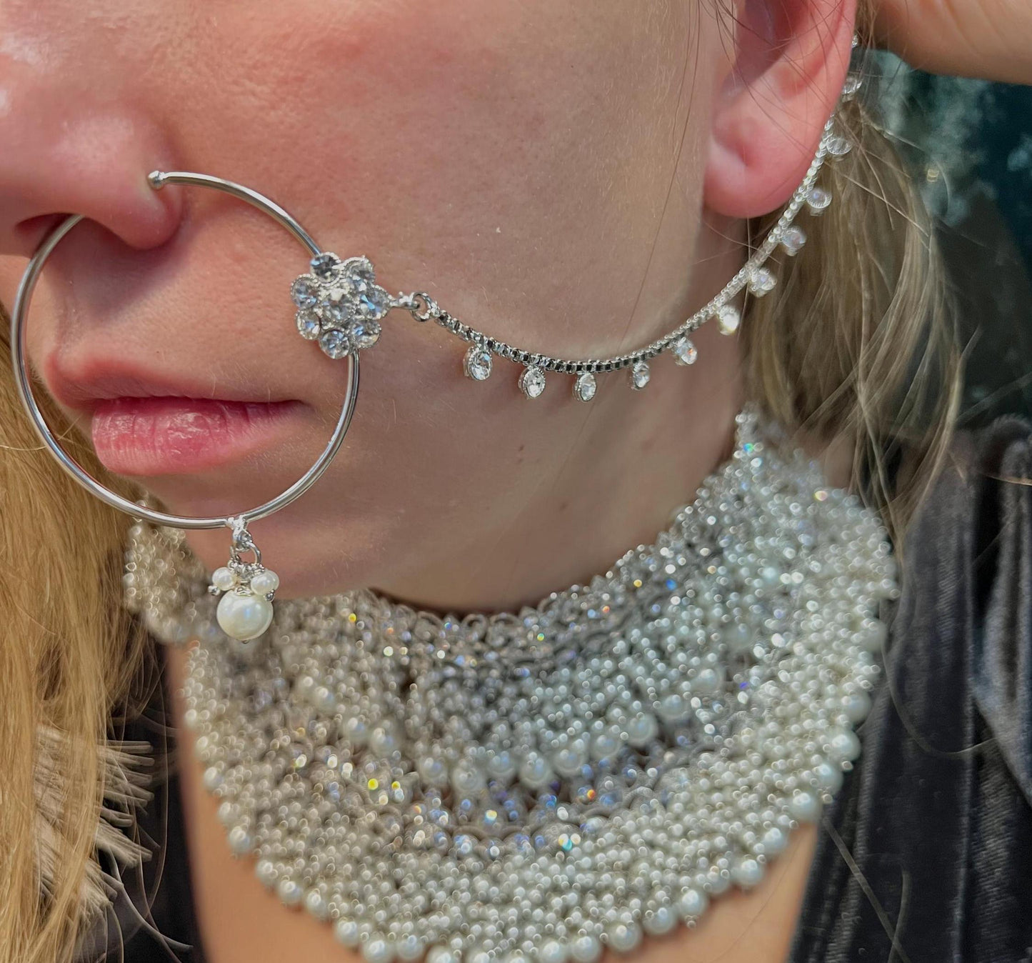 Silver Bridal Set - Pearl Indian/ Pakistani Style With Jhumka earring, Tikka/Tikli, Jhumar/jhoomar/ Wedding/ Fashion Jewellery/ Necklace set