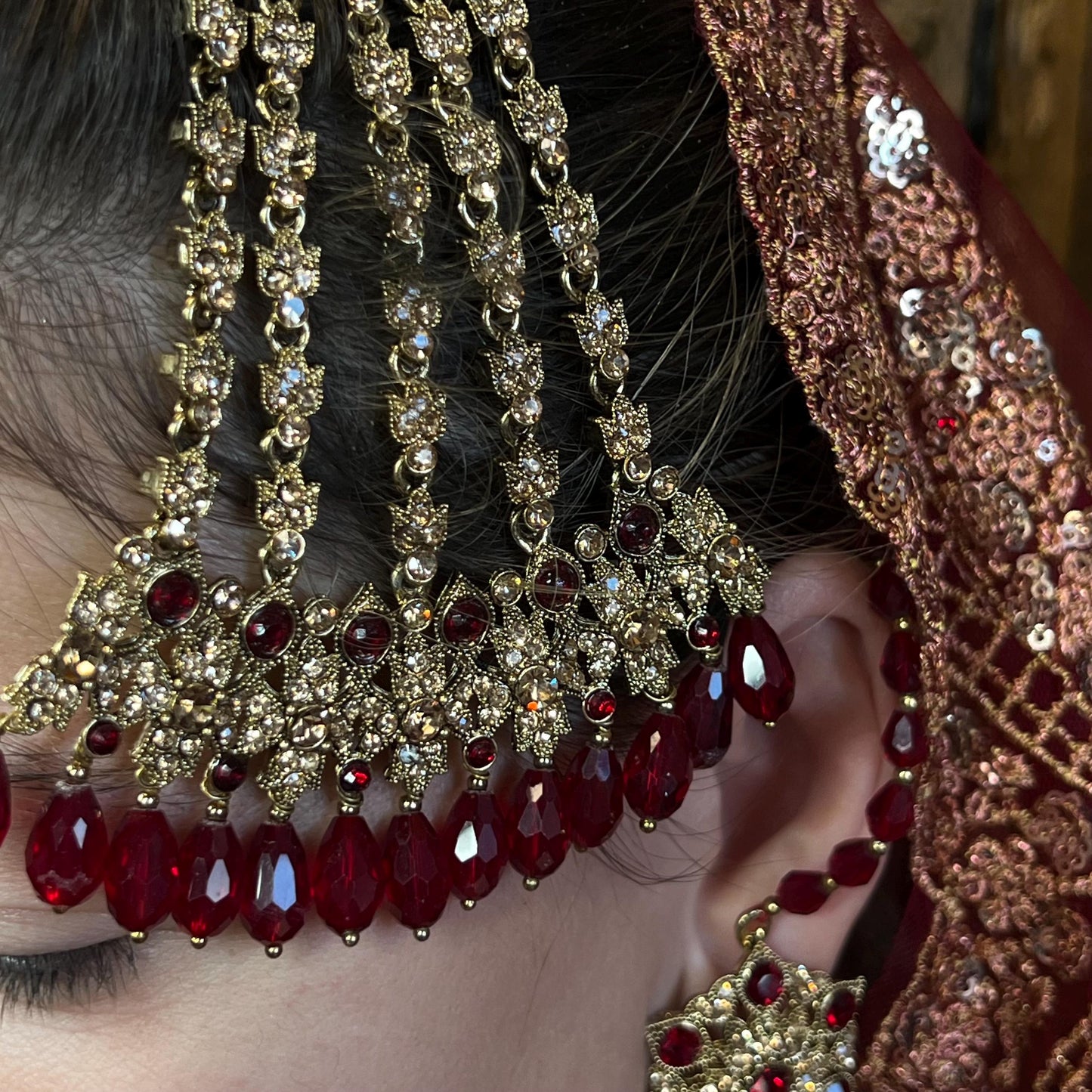 Maroon Bridal Necklace Set Indian/ Pakistani Style/Necklace/ Earring/Tikka/Wedding