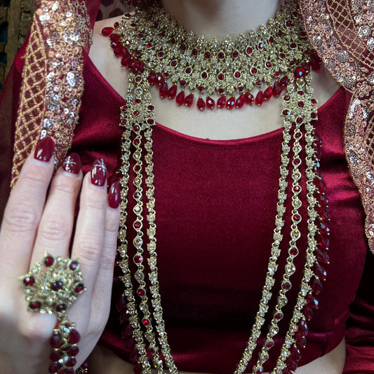 Maroon Bridal Necklace Set Indian/ Pakistani Style/Necklace/ Earring/Tikka/Wedding