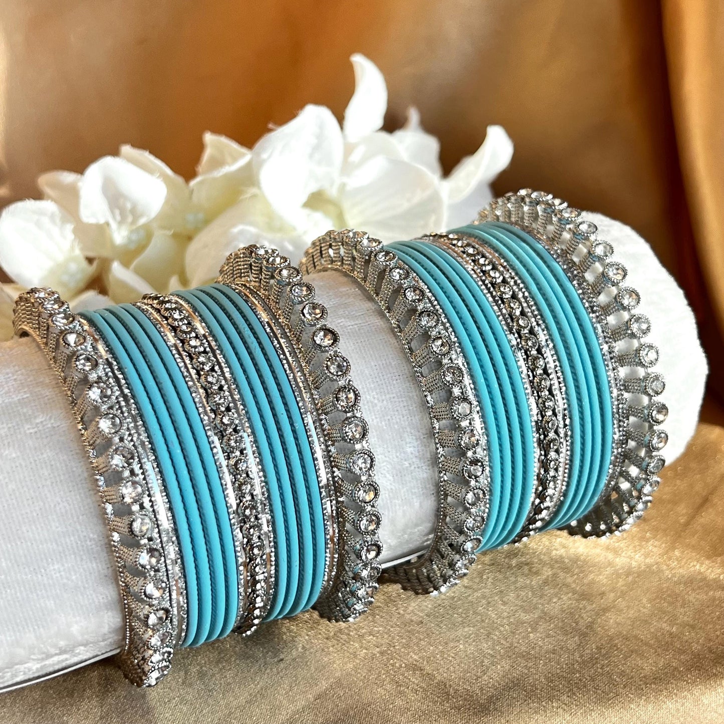 Blue Silver Small Bangle Set for Both Arms traditional Bollywood Indian Pakistani Churi set Jewelley Fashion wedding jewellery sale 2.6