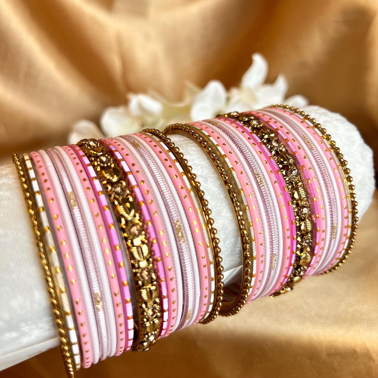 Pink Gold Small Bangle Set for Both Arms Traditional Bollywood Indian Pakistani Churi set Jewellery/Valentines Collection