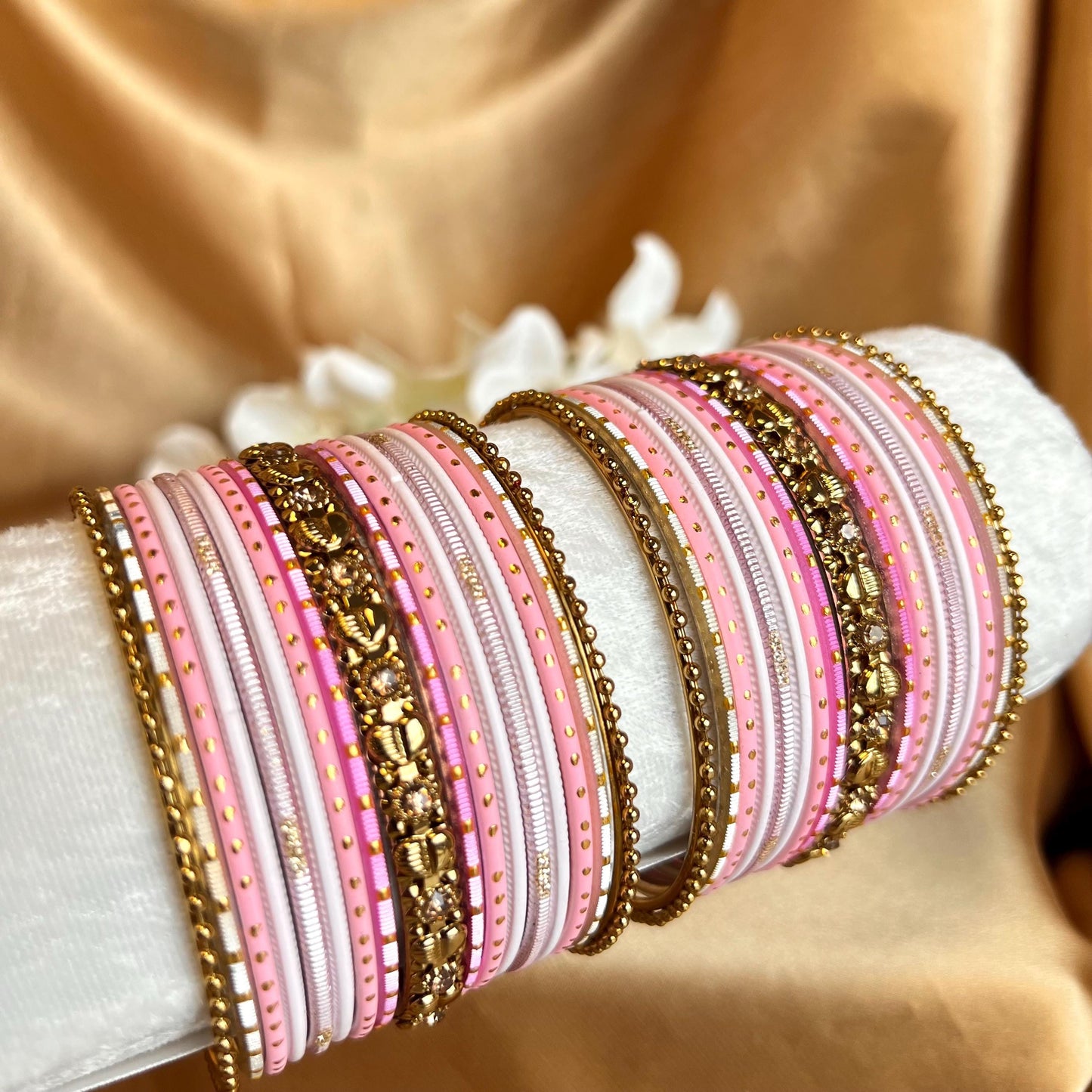 Pink Gold Small Bangle Set for Both Arms Traditional Bollywood Indian Pakistani Churi set Jewellery/Valentines Collection