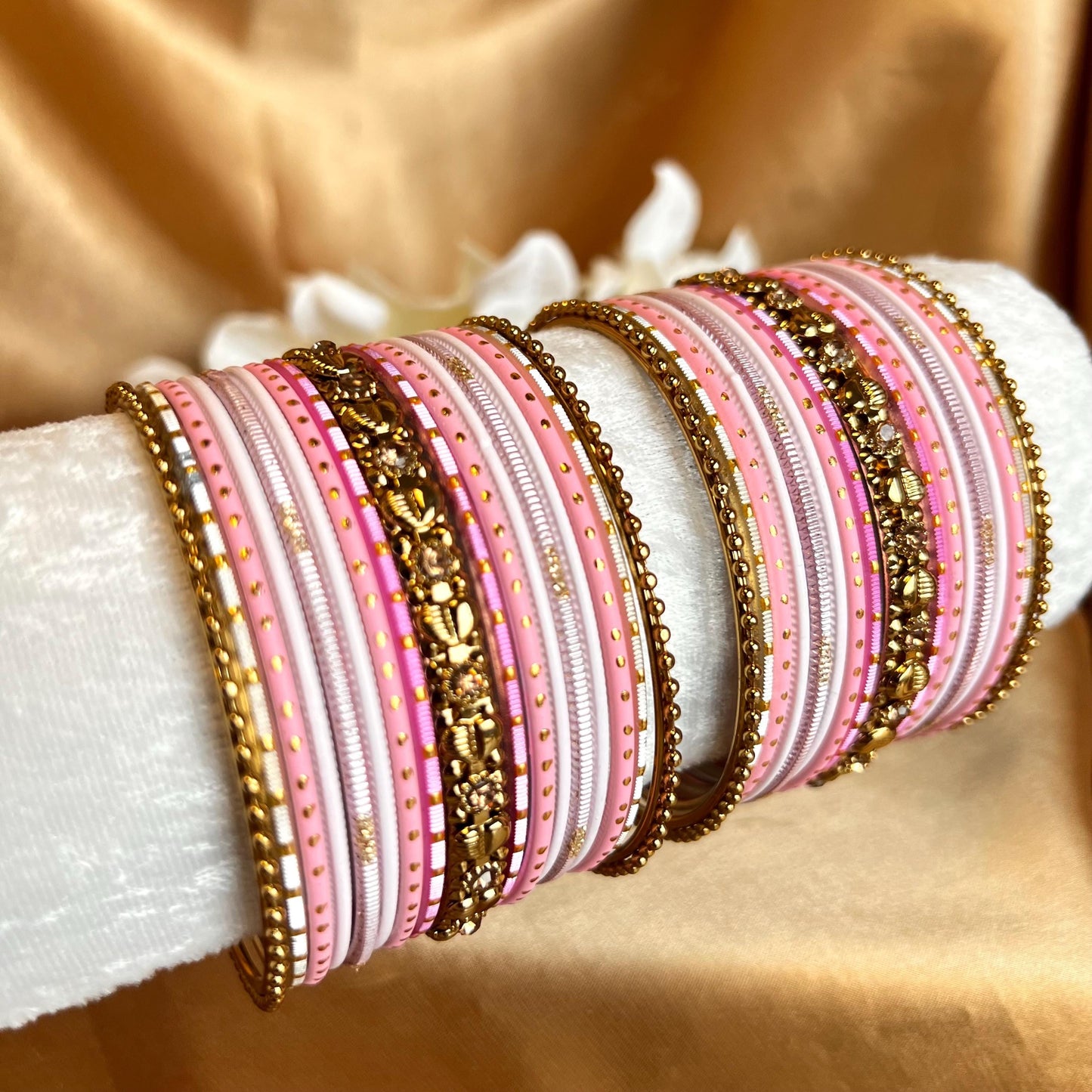 Pink Gold Small Bangle Set for Both Arms Traditional Bollywood Indian Pakistani Churi set Jewellery/Valentines Collection