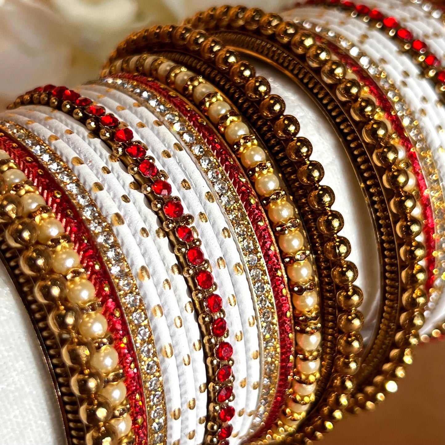 Red White Gold Small Bangle Set for Both Arms Traditional Bollywood Indian Pakistani Churi set Jewelley Fashion Wedding Jewellery sale 2.8