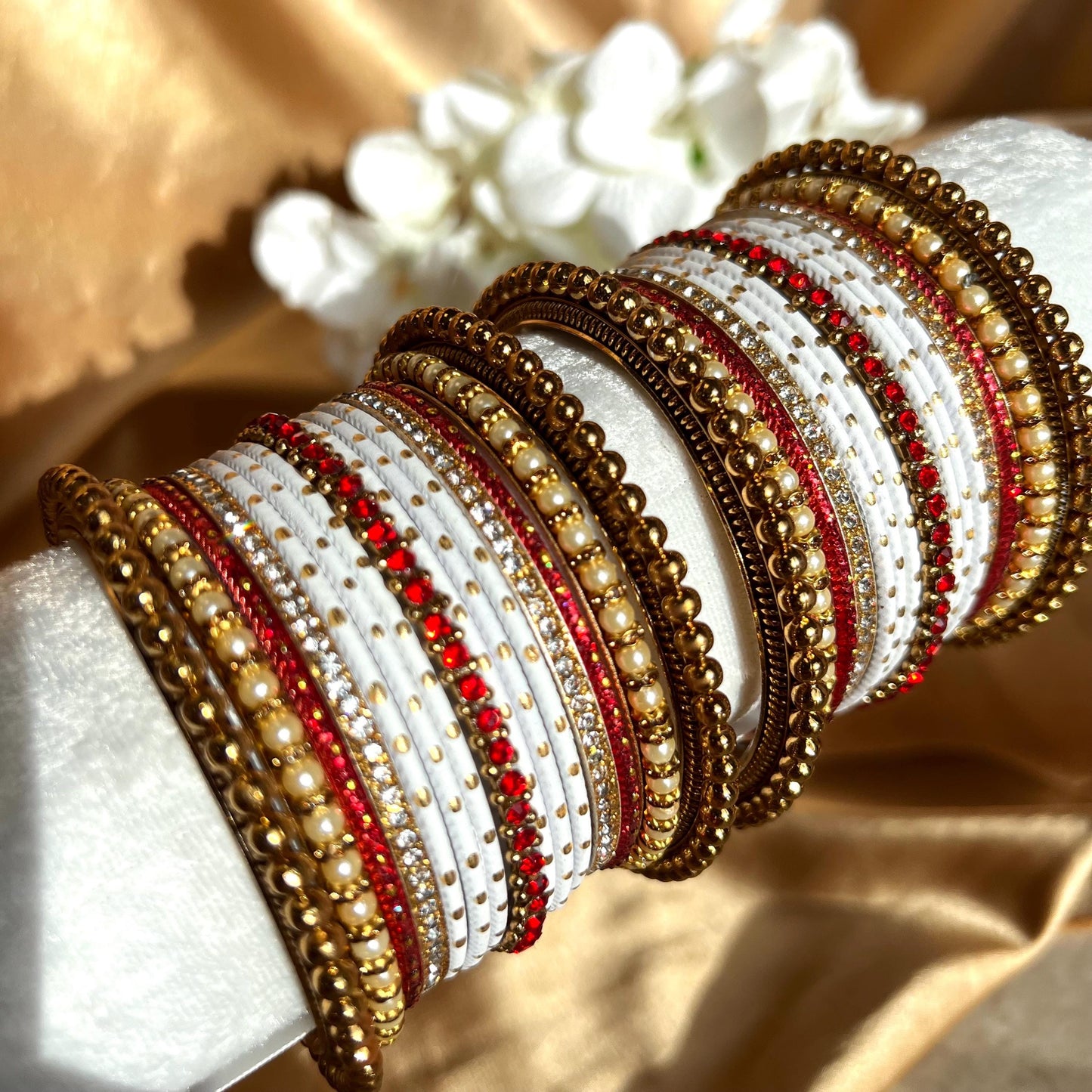Red White Gold Small Bangle Set for Both Arms Traditional Bollywood Indian Pakistani Churi set Jewelley Fashion Wedding Jewellery sale 2.8