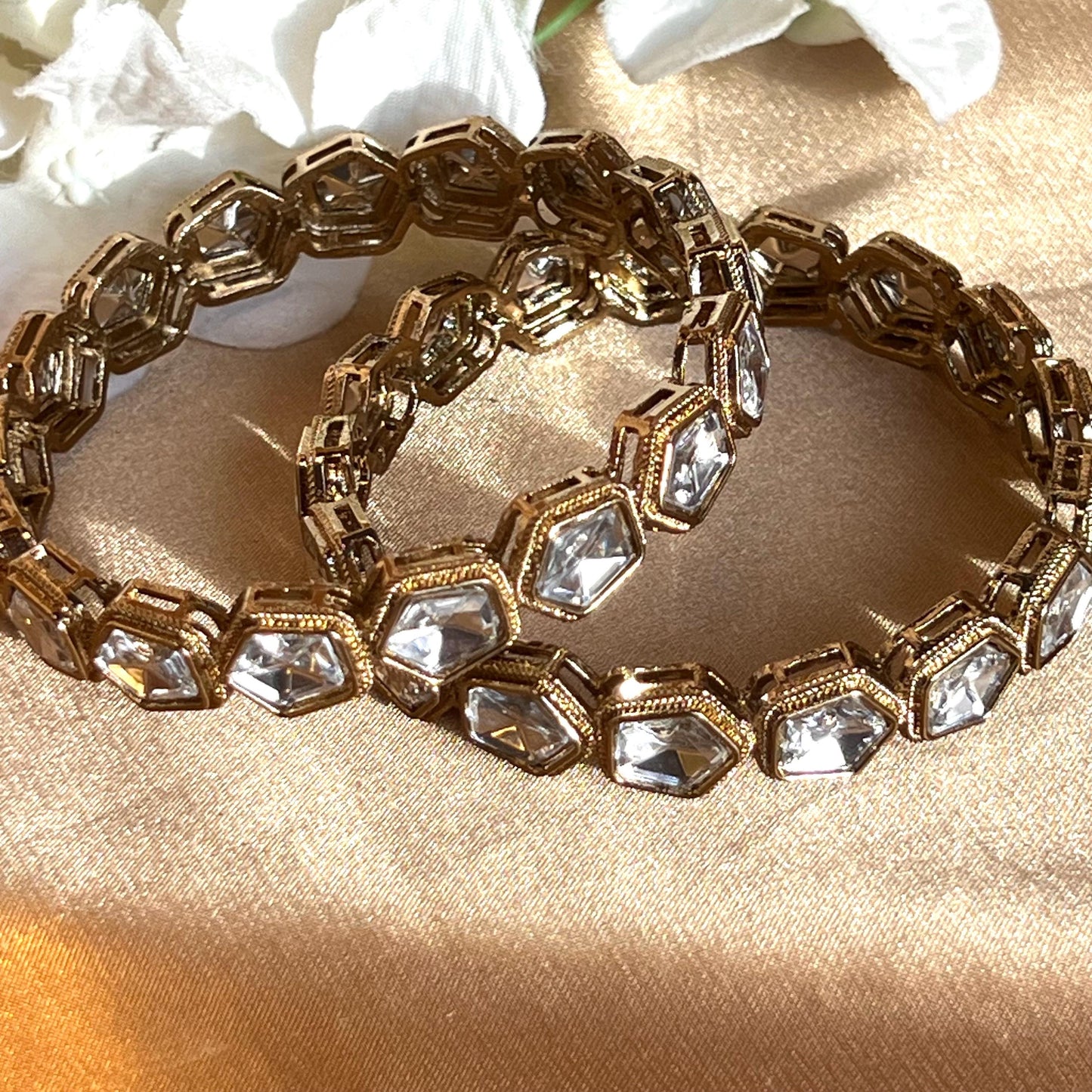 Set of 2 Clear Faux Kundan Kada Bangles in 2.8 /Indian Bangles/Indian/ Pakistani/Jewelley/ Fashion Bracelet