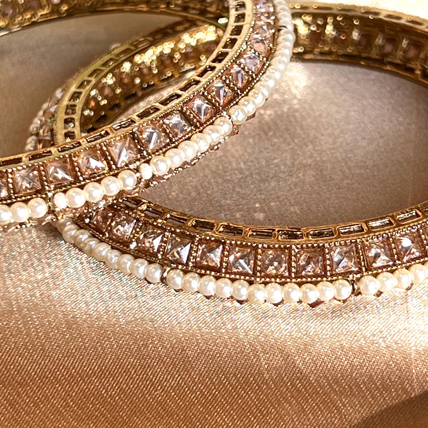 Set of 2 Gold/ Champagne/ Pearl Bangles - Indian/ Pakistani/Jewelley/ Fashion Bracelet 2.6