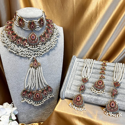 Mendhi Jewels Multicolour Choker Necklace Earrings Tikka JhumarHenna party Pakistani Indian Style Earring Antique Gold Bollywood Fashion