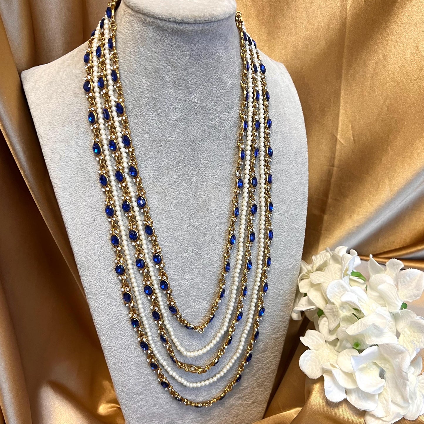 CLEARANCE IMPERFECT Silver Antique gold Blue Maroon Rhinestone Long Mala Haar Long Necklace Style Bollywood Indian Pakistani Fashion Jewels