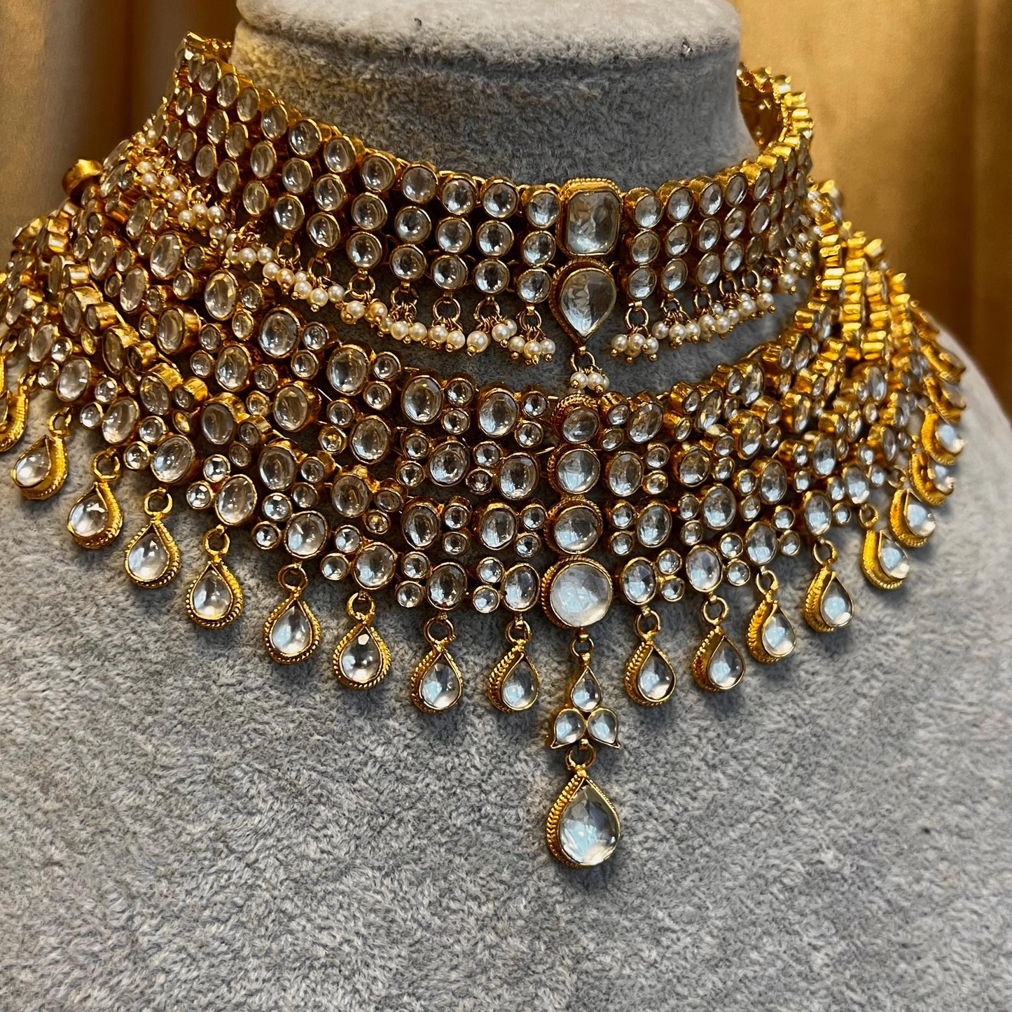 Real Kundan Gold Clear Pearl Choker Necklace set Earring High Quality Bollywood Indian Pakistani Fashion Jewellery Gift for Women No Tikka