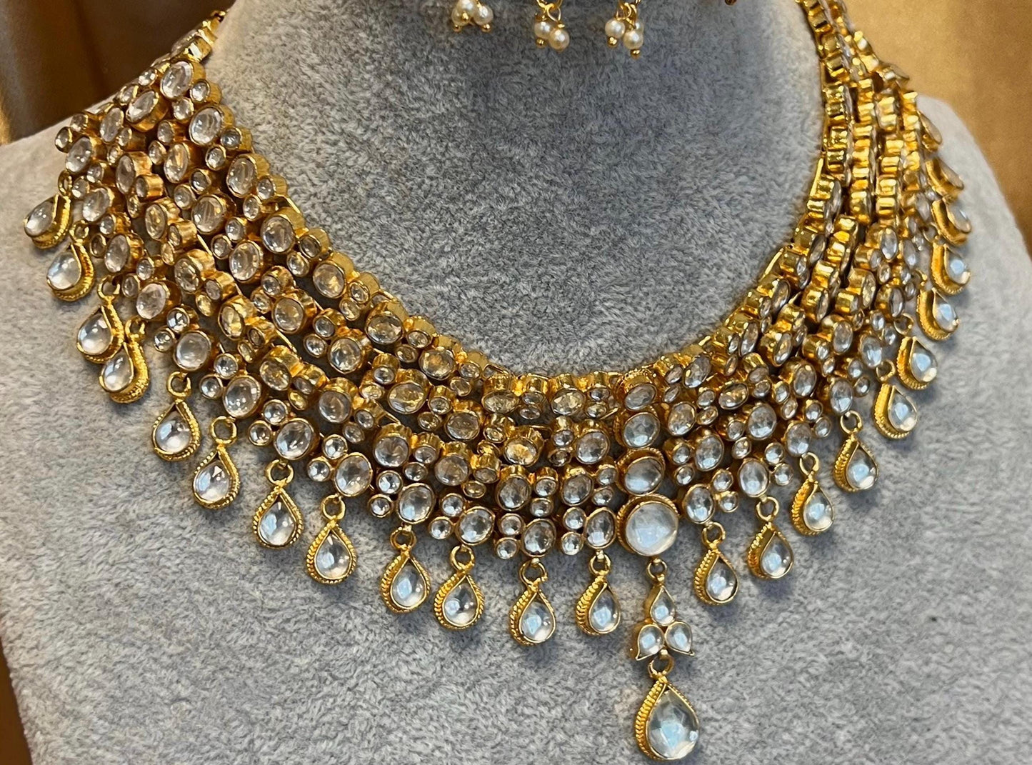 Real Kundan Gold Clear Pearl Choker Necklace set Earring High Quality Bollywood Indian Pakistani Fashion Jewellery Gift for Women No Tikka