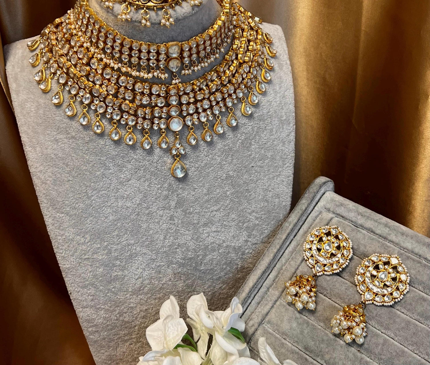 Real Kundan Gold Clear Pearl Choker Necklace set Earring High Quality Bollywood Indian Pakistani Fashion Jewellery Gift for Women No Tikka