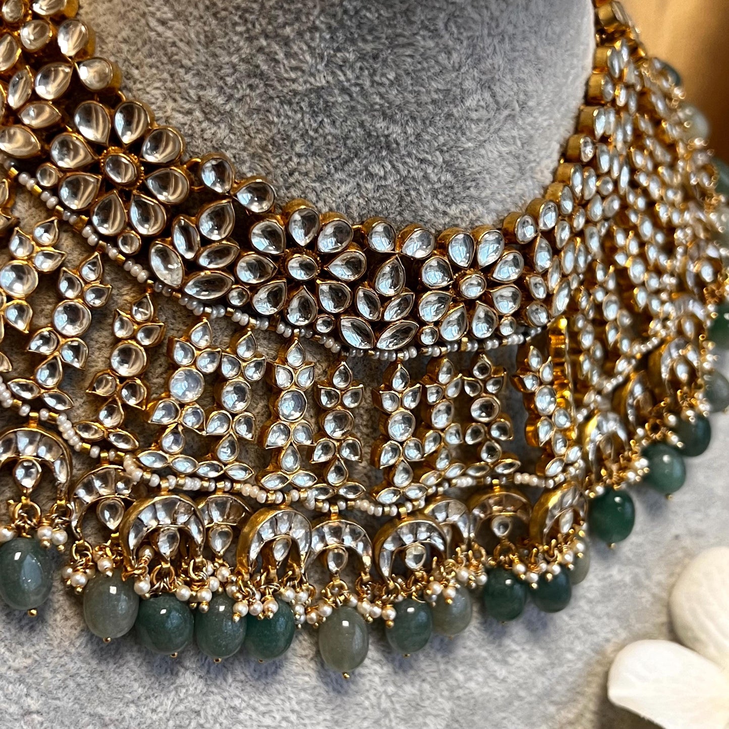 Real Kundan Bright Gold Green Clear Necklace set Earring High Quality Bollywood Indian Pakistani Fashion Jewellery Gift for Women