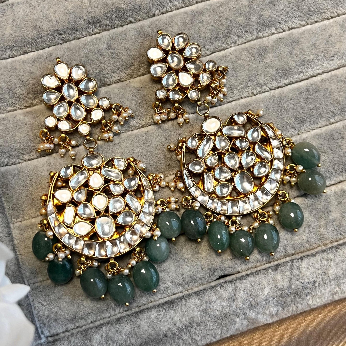 Real Kundan Bright Gold Green Clear Necklace set Earring High Quality Bollywood Indian Pakistani Fashion Jewellery Gift for Women