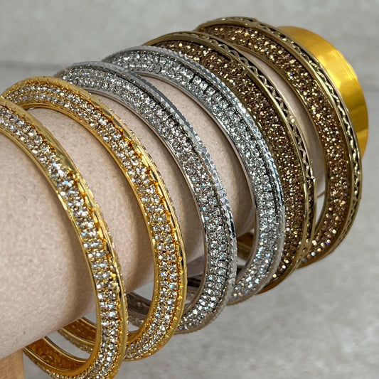 Set of 2 Rhinestone Bangles/ Gold Silver Bronze Base/ Hand Made Indian/ Pakistani/Jewelley/ Fashion Bracelet/2.8 only / Choose Colour