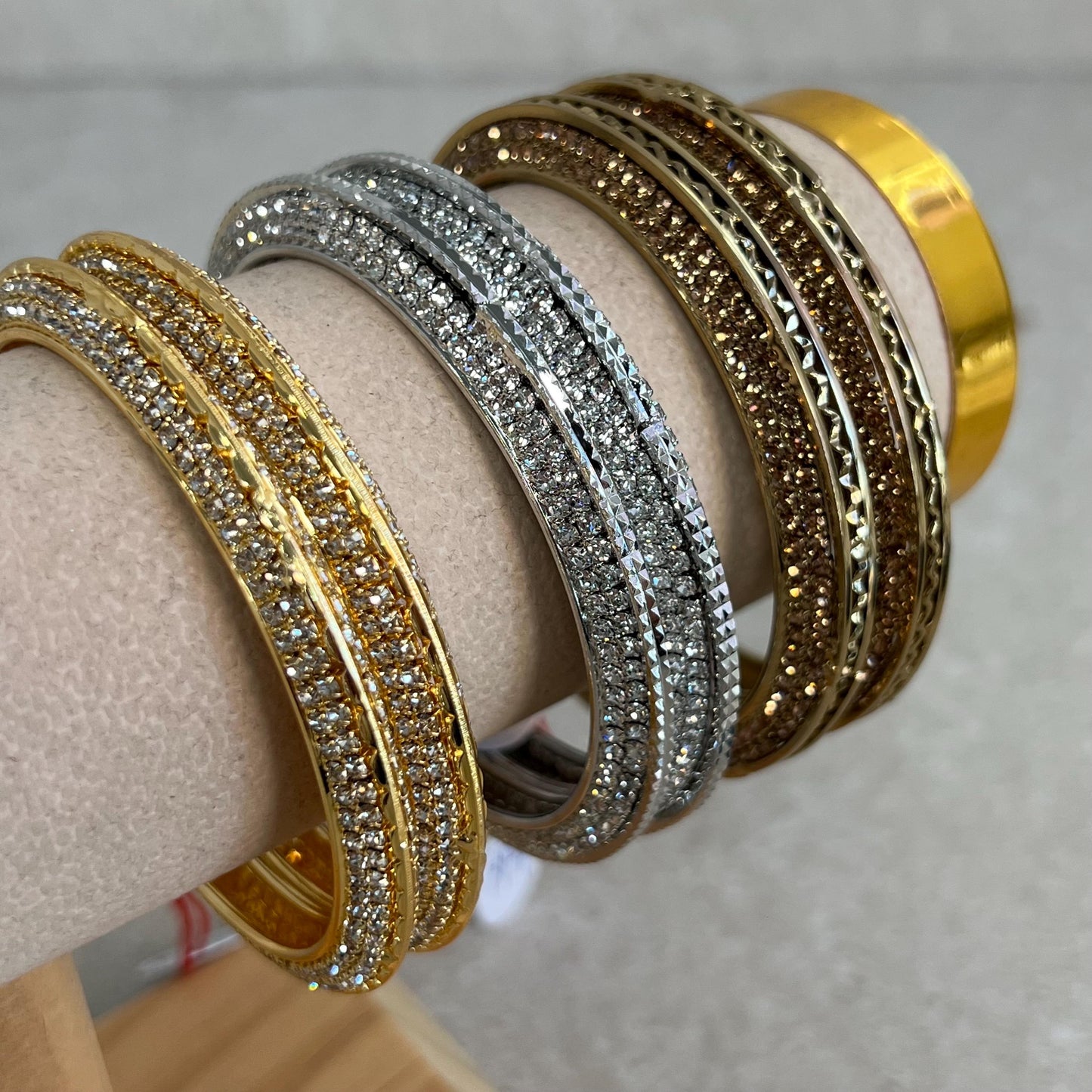 Set of 2 Rhinestone Bangles/ Gold Silver Bronze Base/ Hand Made Indian/ Pakistani/Jewelley/ Fashion Bracelet/2.8 only / Choose Colour