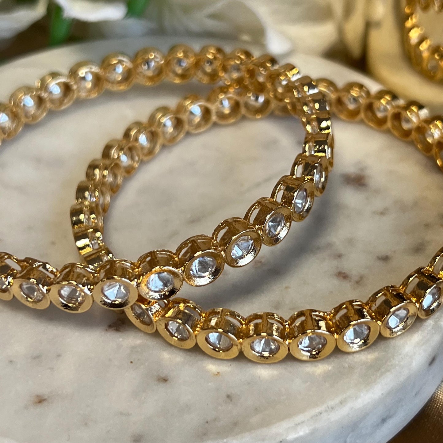 Set of 2 Clear Kundan Single Bangles Bollywood High Quality Pakistani Indian Bangle Jewelley Fashion Bracelet