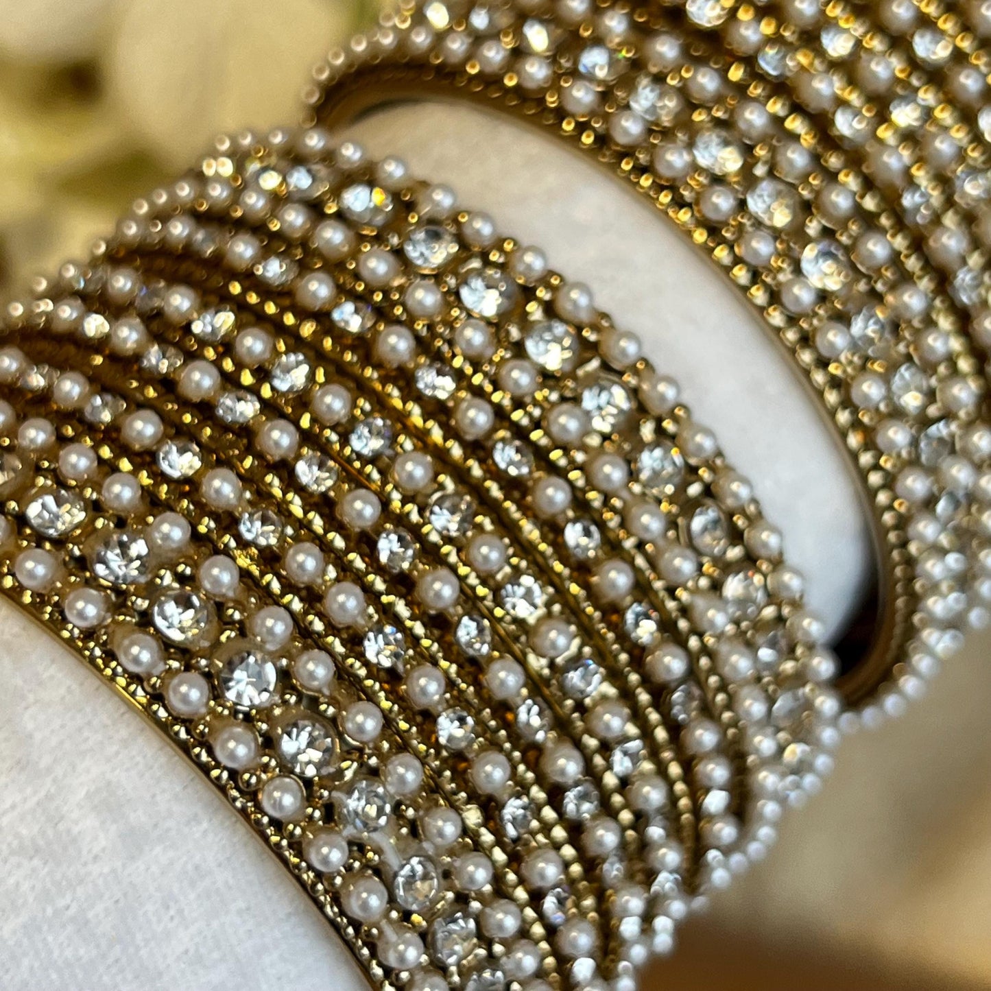 Small Gold Clear Rhinestone Bangle Set Both Arms - 2.6 Bollywood Indian Pakistani Jewelley Fashion Bracelet