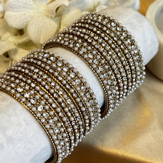 Small Gold Clear Rhinestone Bangle Set Both Arms - 2.6 Bollywood Indian Pakistani Jewelley Fashion Bracelet
