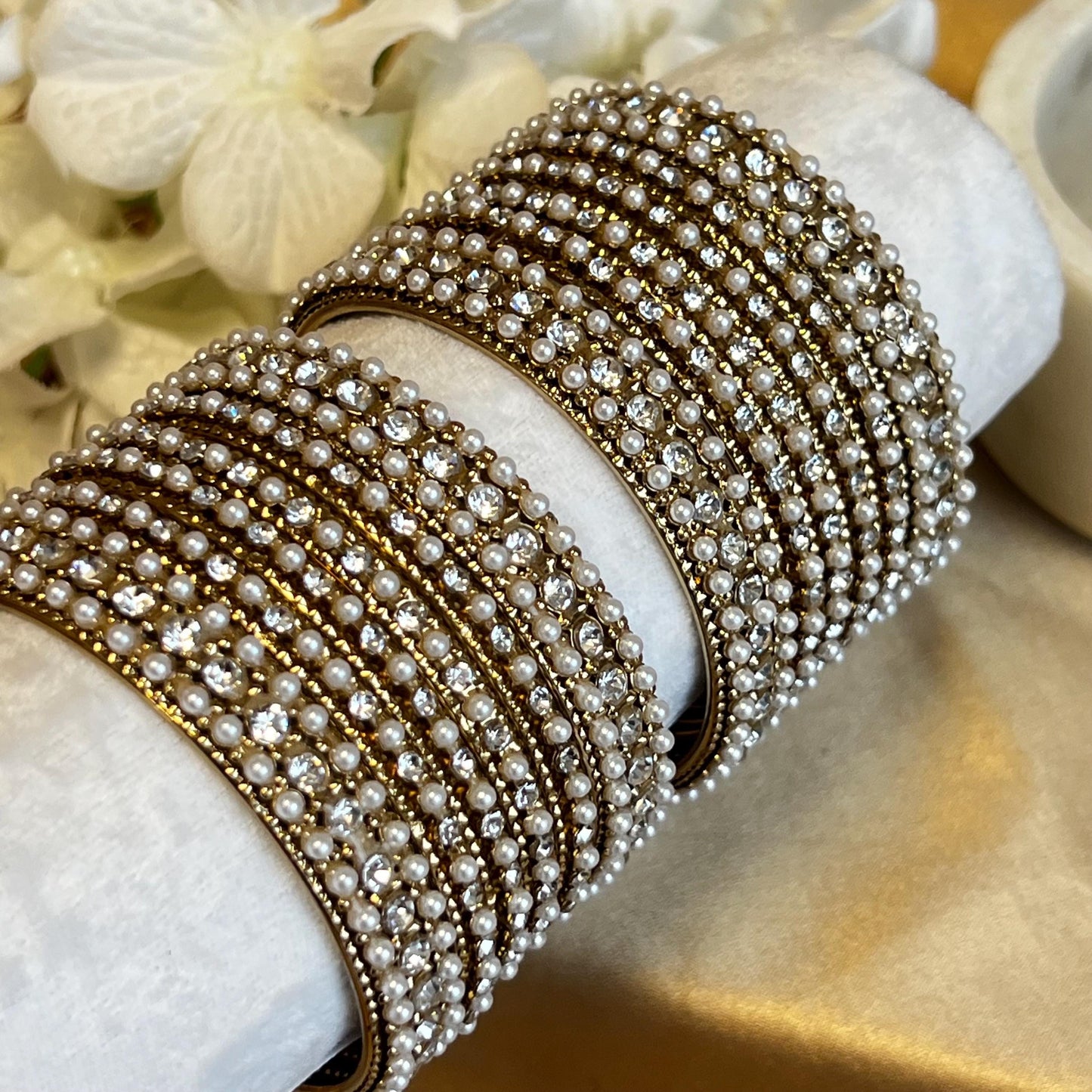 Small Gold Clear Rhinestone Bangle Set Both Arms - 2.6 Bollywood Indian Pakistani Jewelley Fashion Bracelet
