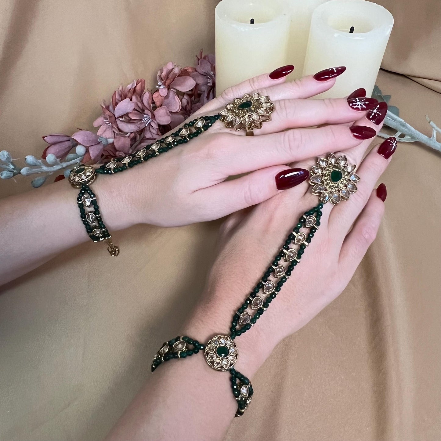 Green Hand Harness/ Fashion Jewellery/ Gift for Women/Indian/Pakistani style /Haathphool/Hand Accessory