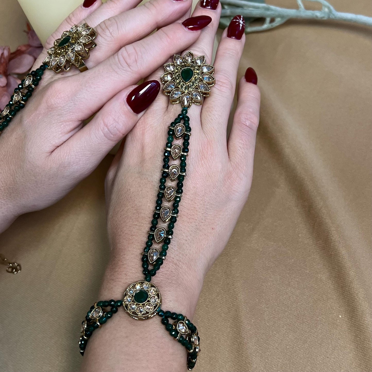 Green Hand Harness/ Fashion Jewellery/ Gift for Women/Indian/Pakistani style /Haathphool/Hand Accessory