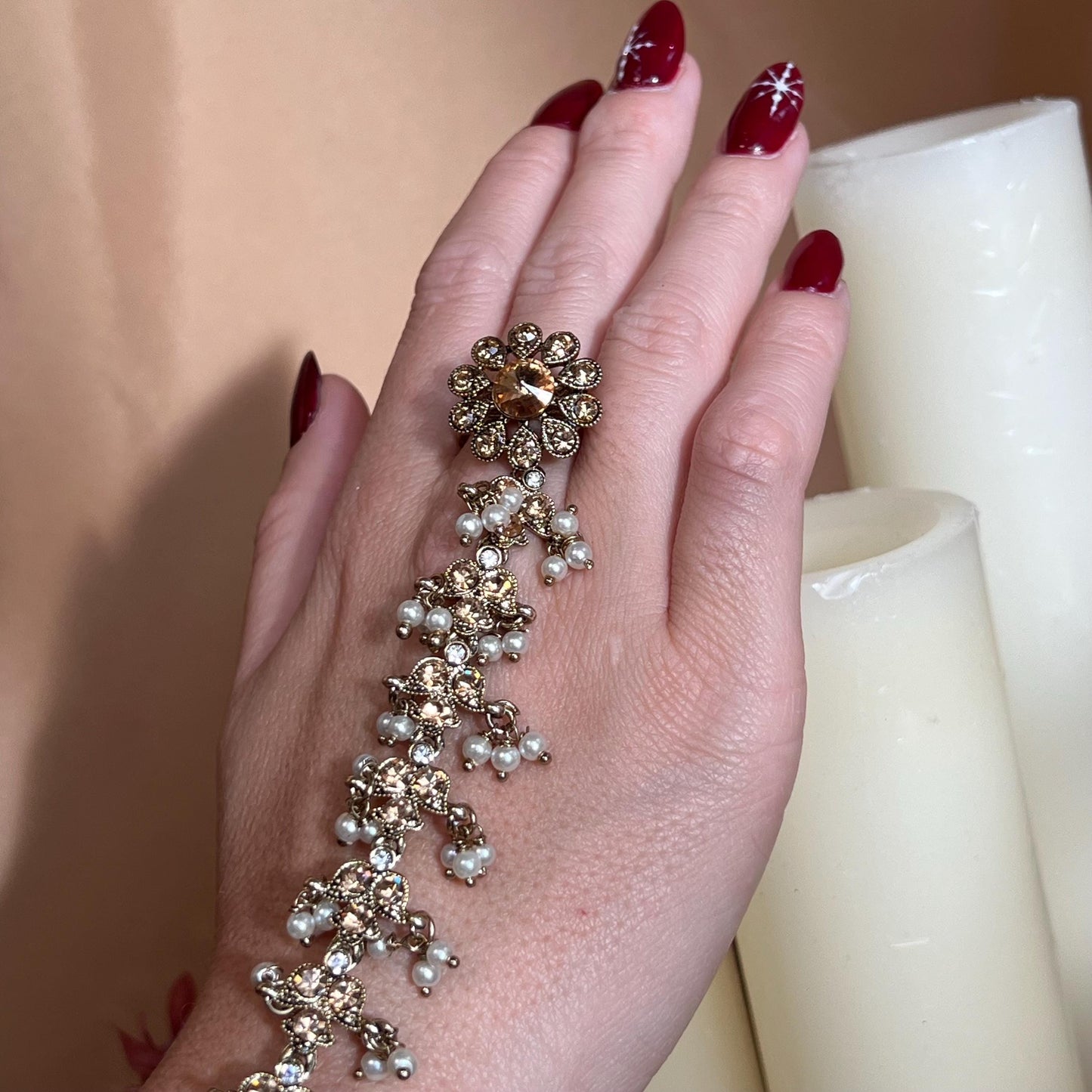 Golden Hand Harness/Gold Ring Hand Harness/Gold Hathpool/Fashion Jewellery/Gold Hathpool/Indian/Pakistani style /Haathphool/Hand Accessory