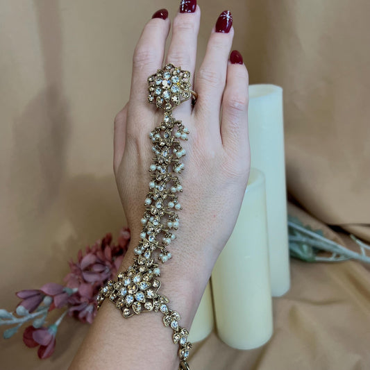 Golden Clear Hand Harness/Gold Hathpool/Fashion Jewellery/Gold Hathpool/Indian/Pakistani style /Haathphool/Hand Accessory
