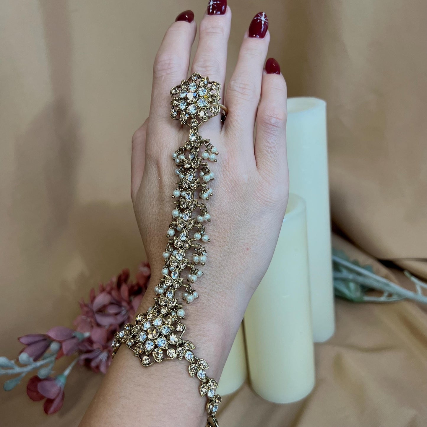Golden Clear Hand Harness/Gold Hathpool/Fashion Jewellery/Gold Hathpool/Indian/Pakistani style /Haathphool/Hand Accessory