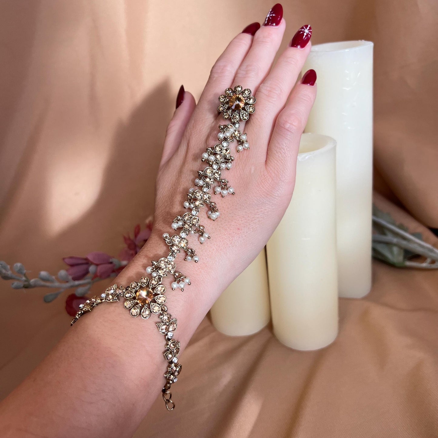 Clear & Gold Hand Harness/Gold Hathpool/Clear Hathpool/Golden Harnesses//Indian/ Pakistani/Jewelley/ Fashion Bracelet/ Clear