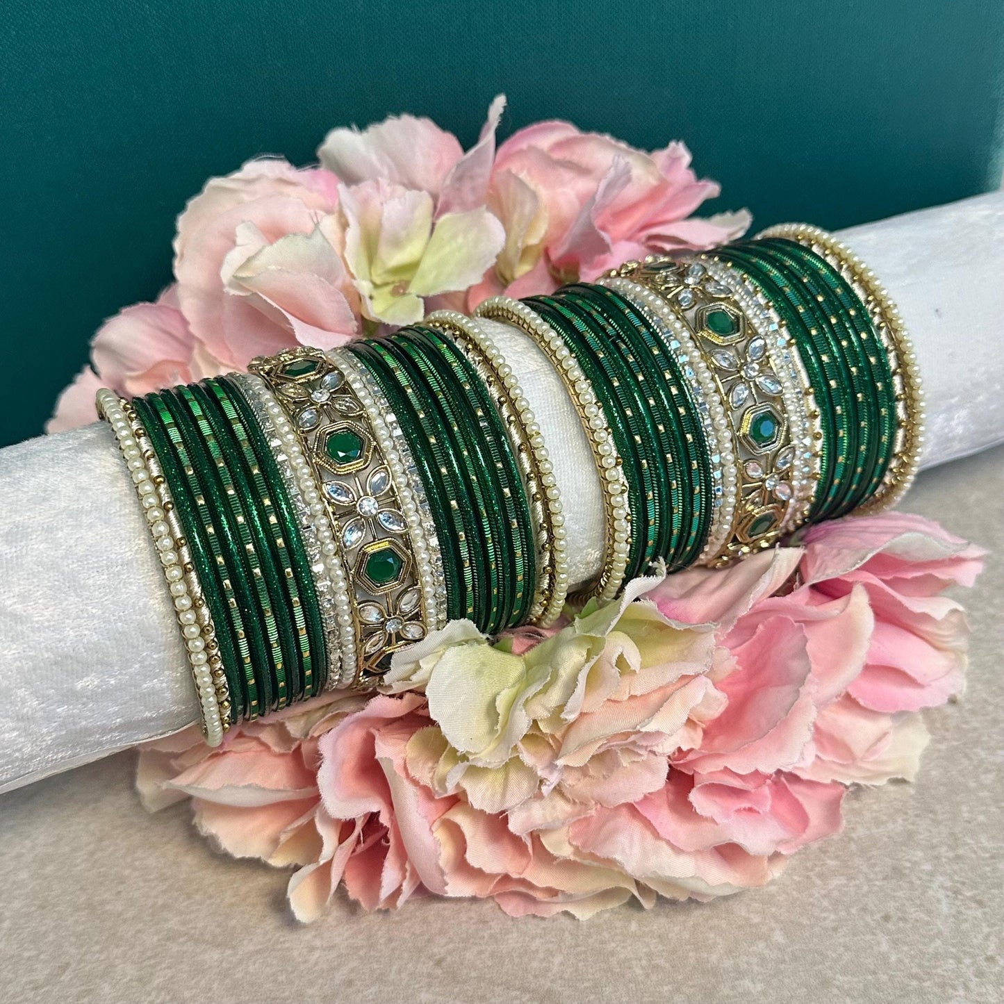 Small Green Pearly Bangle Set/Indian/ Pakistani/Jewelley/ Fashion Bracelet