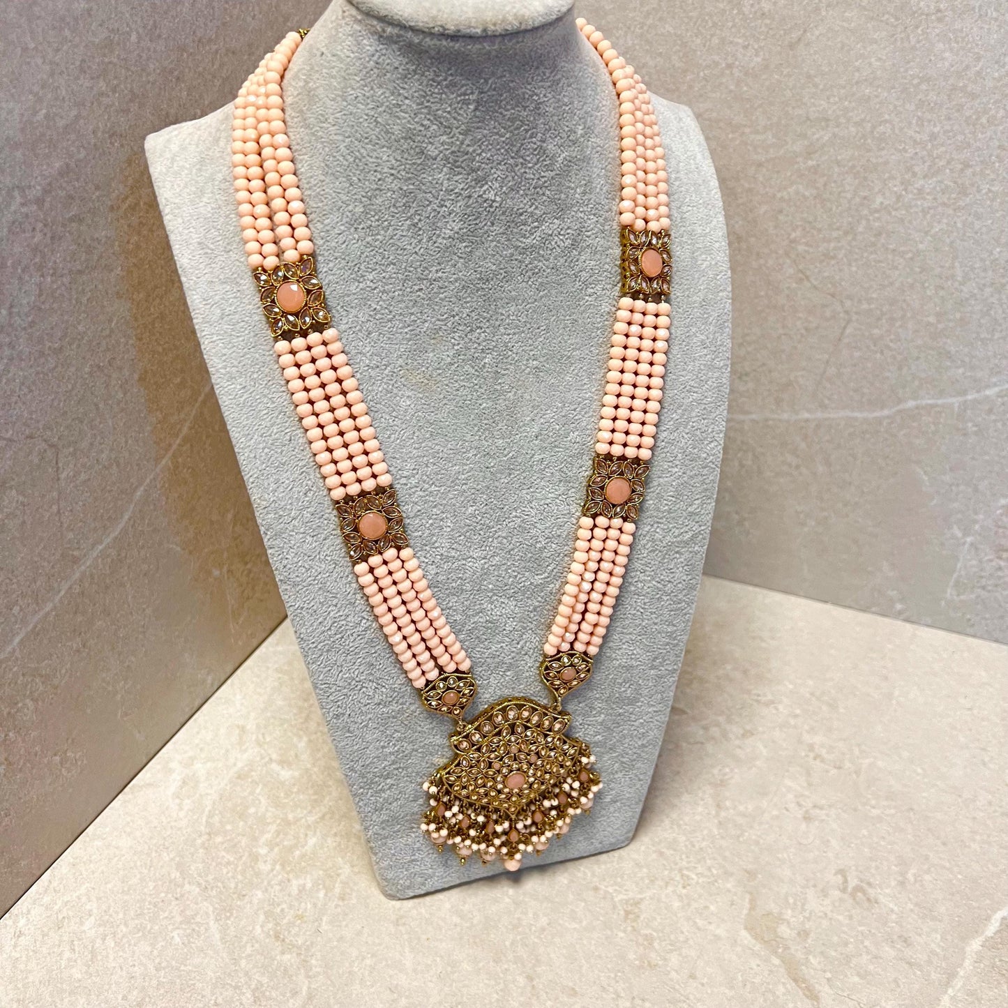CLEARANCE Peach/Champagne Long Mala/ Haar/ Long Necklace/ Unique Style/ Indian/ Pakistani/Fashion Jewellery/ Gift for Women