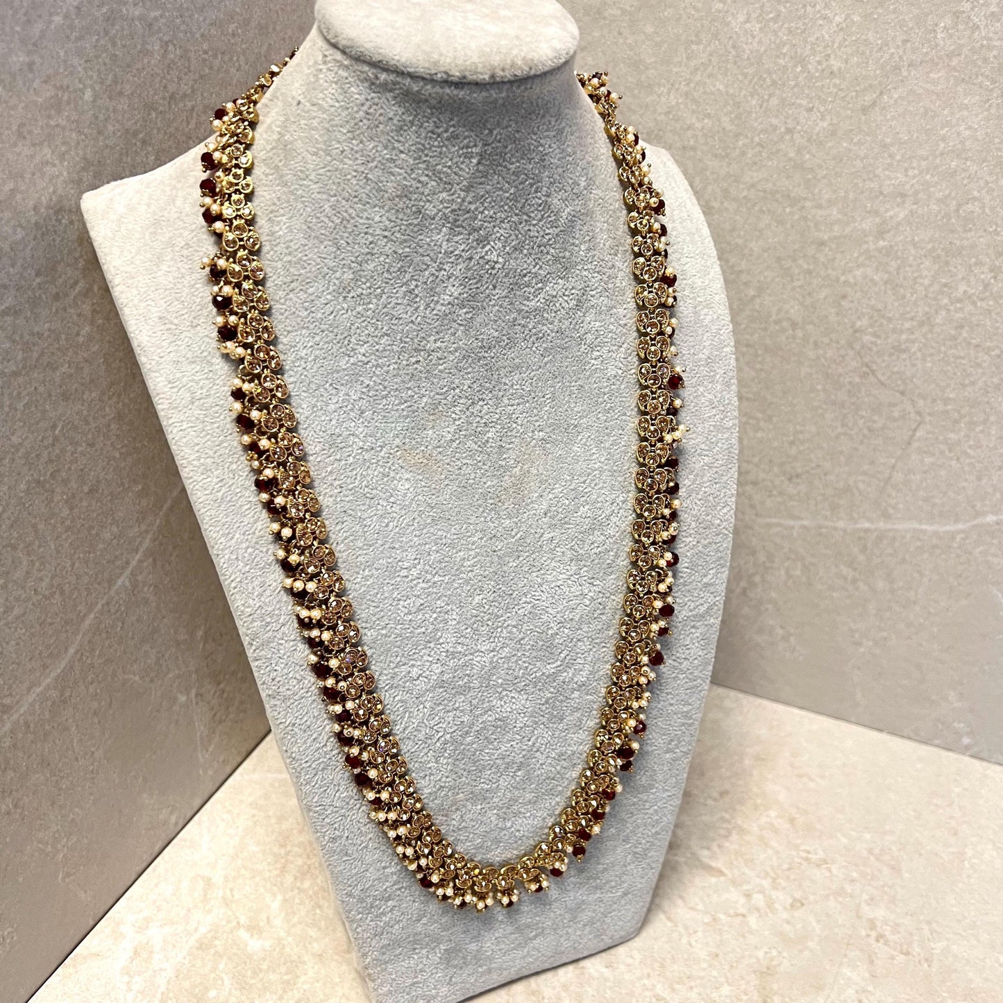 CLEARANCE Golden/ Maroon Long Mala/ Haar/ Long Necklace/ Unique Style/ Indian/ Pakistani/Fashion Jewellery/ Gift for Women